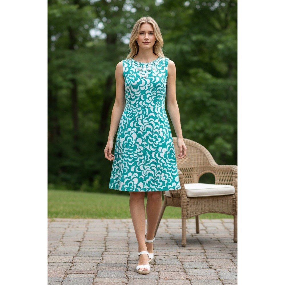 Eliza J Beaded Floral Print‎ Sheath Dress Summer Graduation Beaded Sz M
